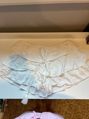 Altar'd State White Ruffle Short with Tassel Waist